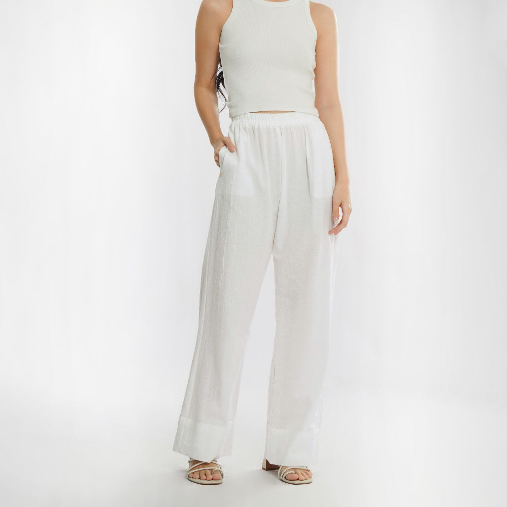 Momelca - Amora Casual Daily Pants Wanita Broken White Furing