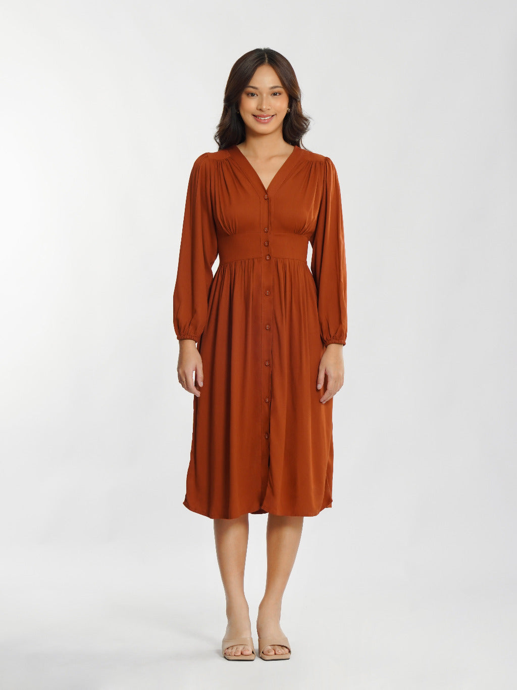 Momelca - Jollie Long Sleeve Midi Twill Dress Wanita