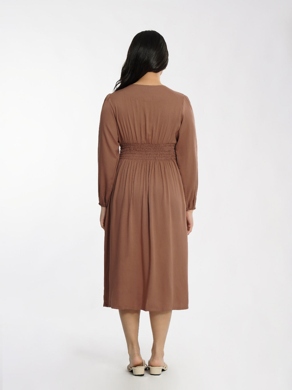 Momelca - Jollie Long Sleeve Midi Twill Dress Wanita