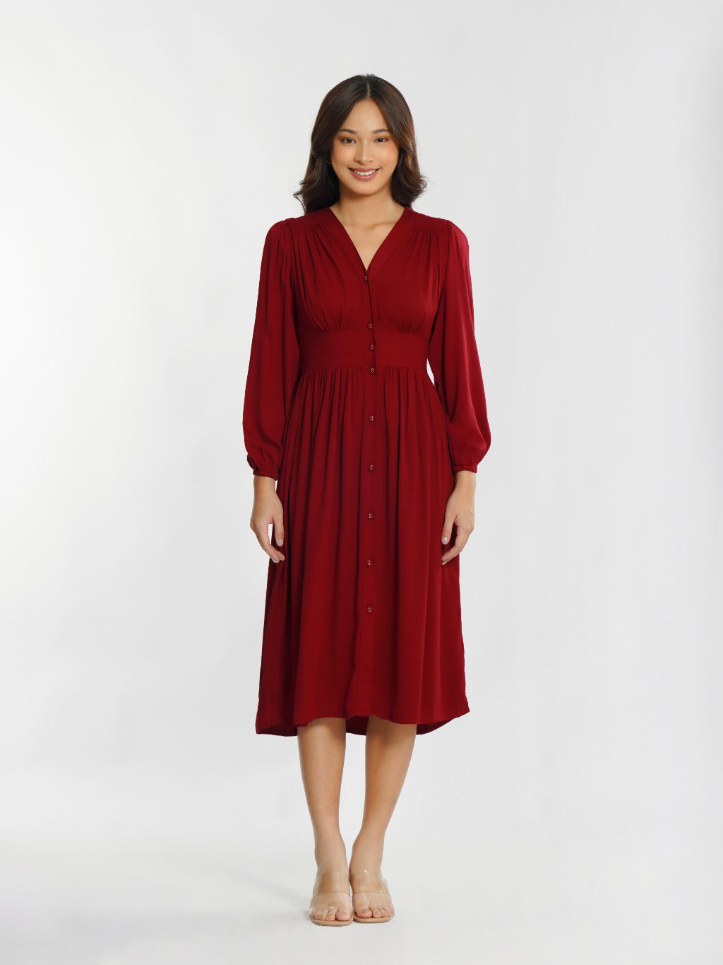 Momelca - Jollie Long Sleeve Midi Twill Dress Wanita