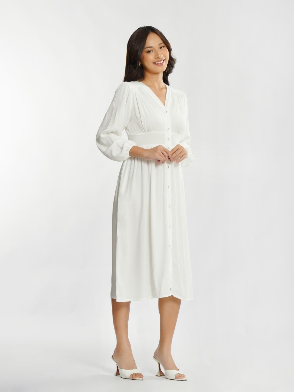 Momelca - Jollie Long Sleeve Midi Twill Dress Wanita