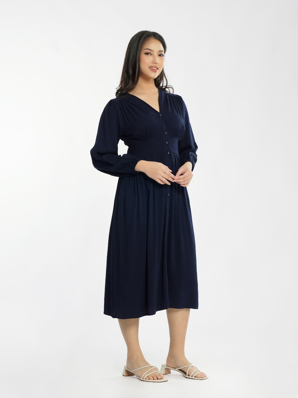 Momelca - Jollie Long Sleeve Midi Twill Dress Wanita