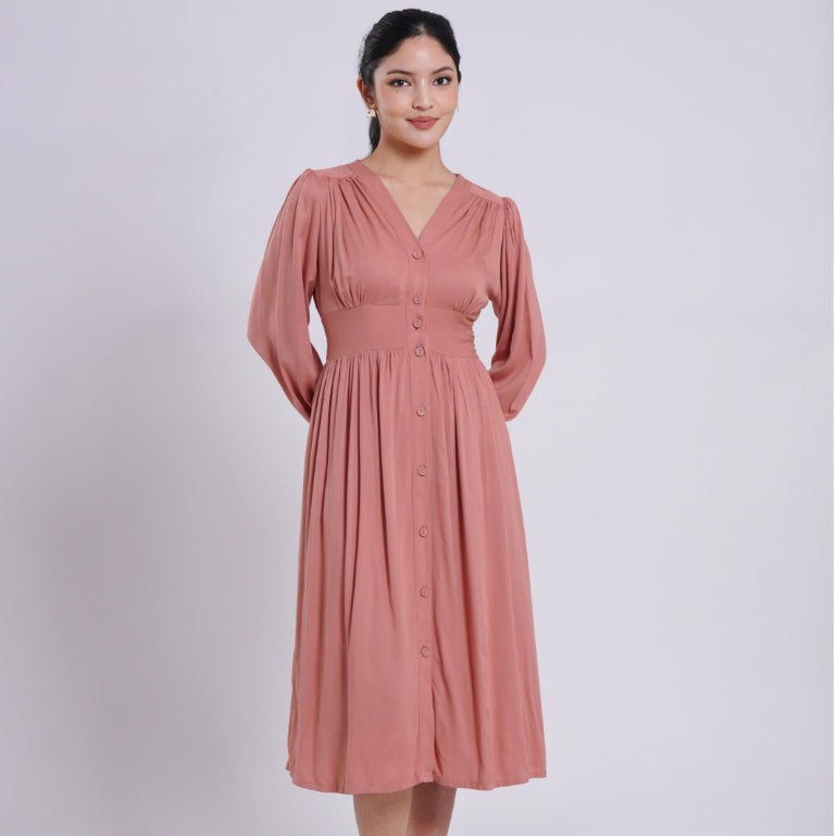 Momelca - Jollie Long Sleeve Midi Twill Dress Wanita