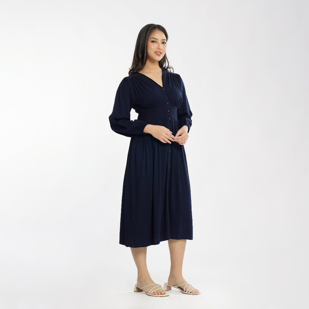 Momelca - Jollie Long Sleeve Midi Twill Dress Wanita