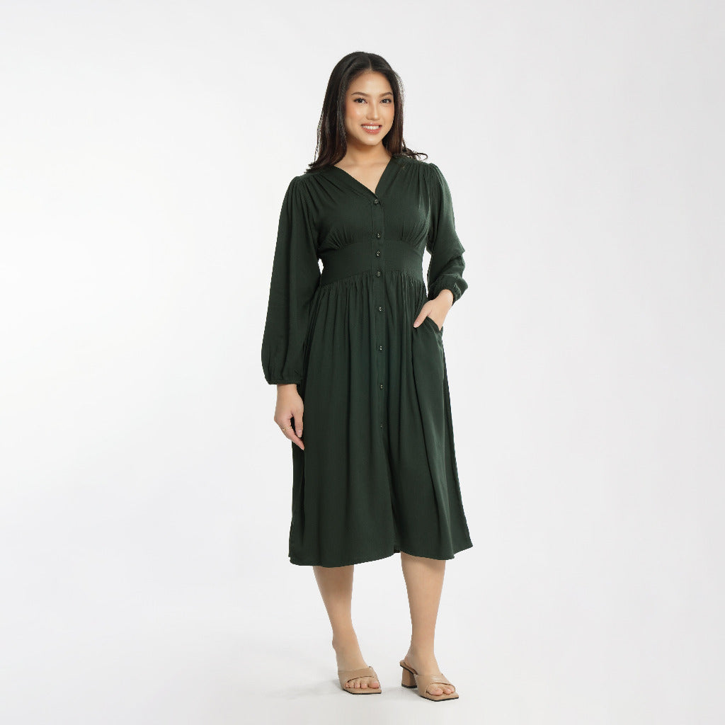 Momelca - Jollie Long Sleeve Midi Twill Dress Wanita