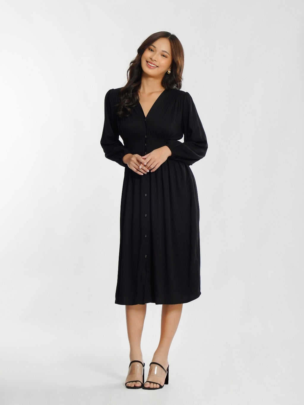 Momelca - Jollie Long Sleeve Midi Twill Dress Wanita
