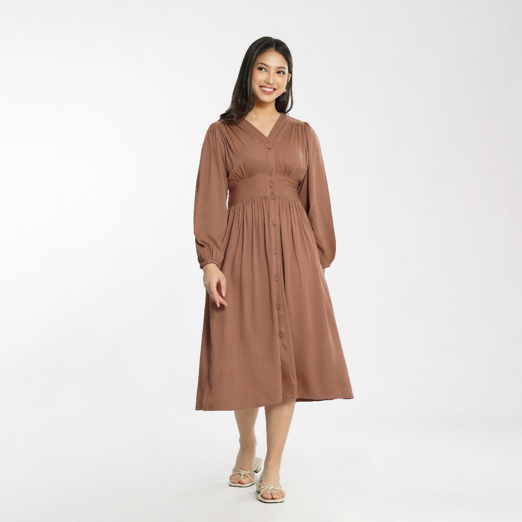 Momelca - Jollie Long Sleeve Midi Twill Dress Wanita