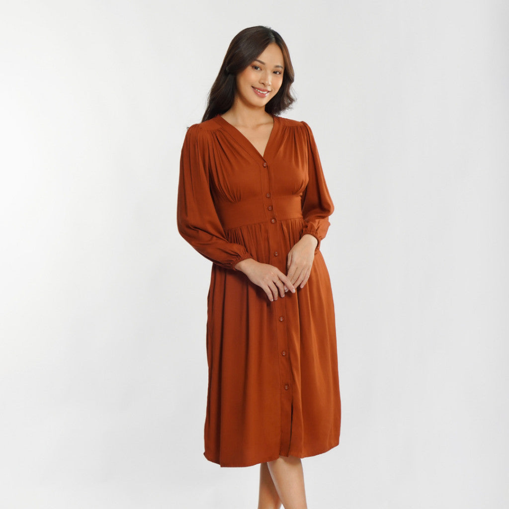 Momelca - Jollie Long Sleeve Midi Twill Dress Wanita