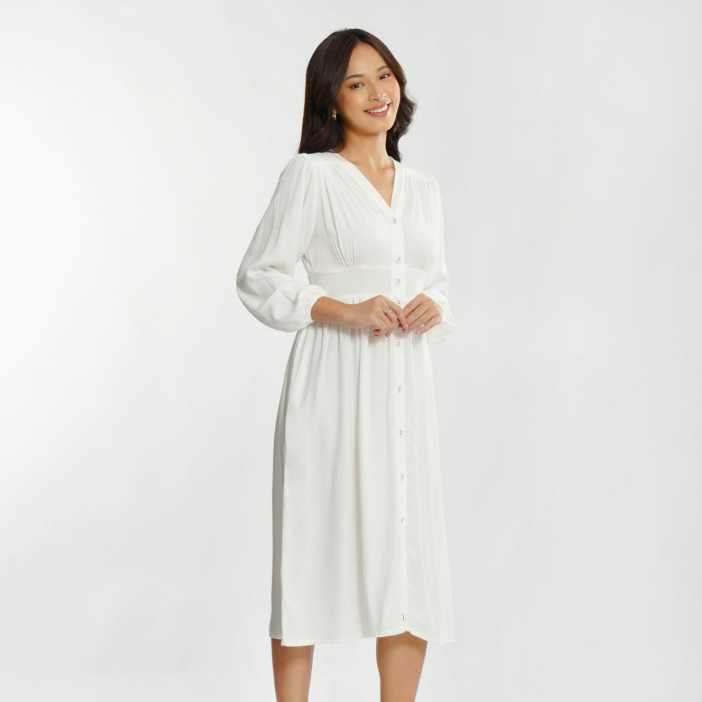 Momelca - Jollie Long Sleeve Midi Twill Dress Wanita