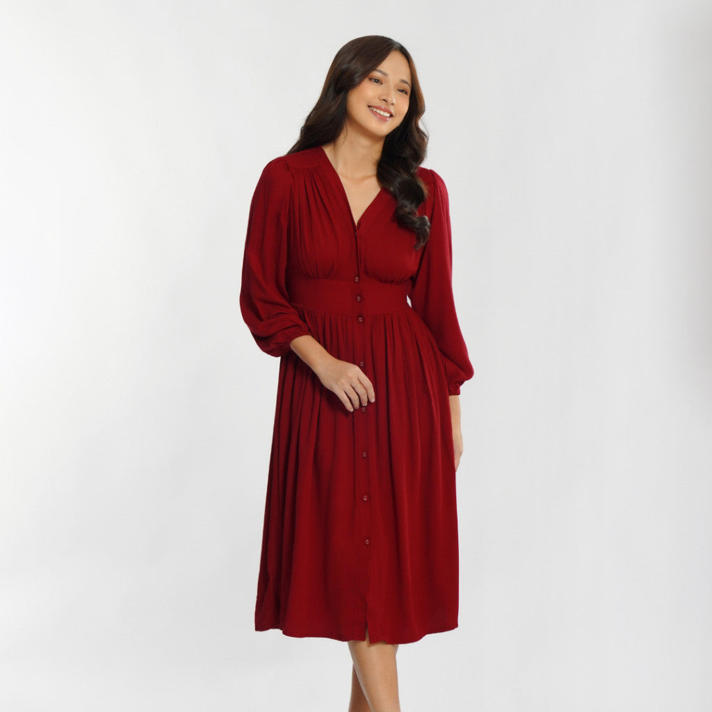 Momelca - Jollie Long Sleeve Midi Twill Dress Wanita