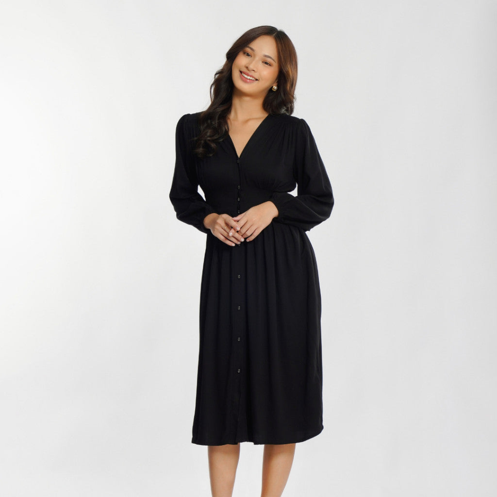 Momelca - Jollie Long Sleeve Midi Twill Dress Wanita