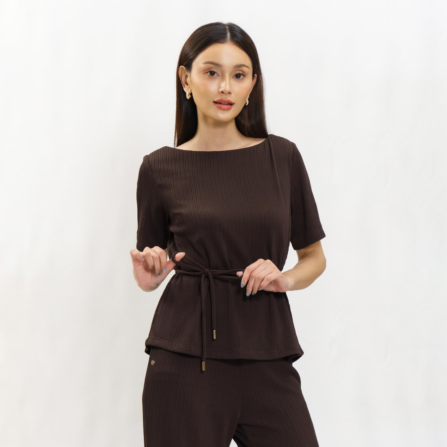 Momelca Belva Top Wanita Pleated Knit Atasan Wanita Casual Chic