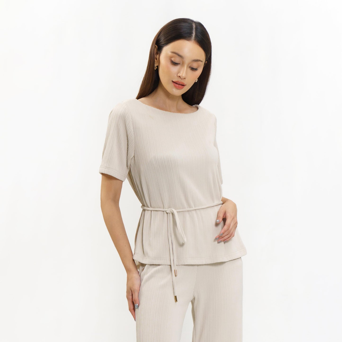 Momelca Belva Top Wanita Pleated Knit Atasan Wanita Casual Chic