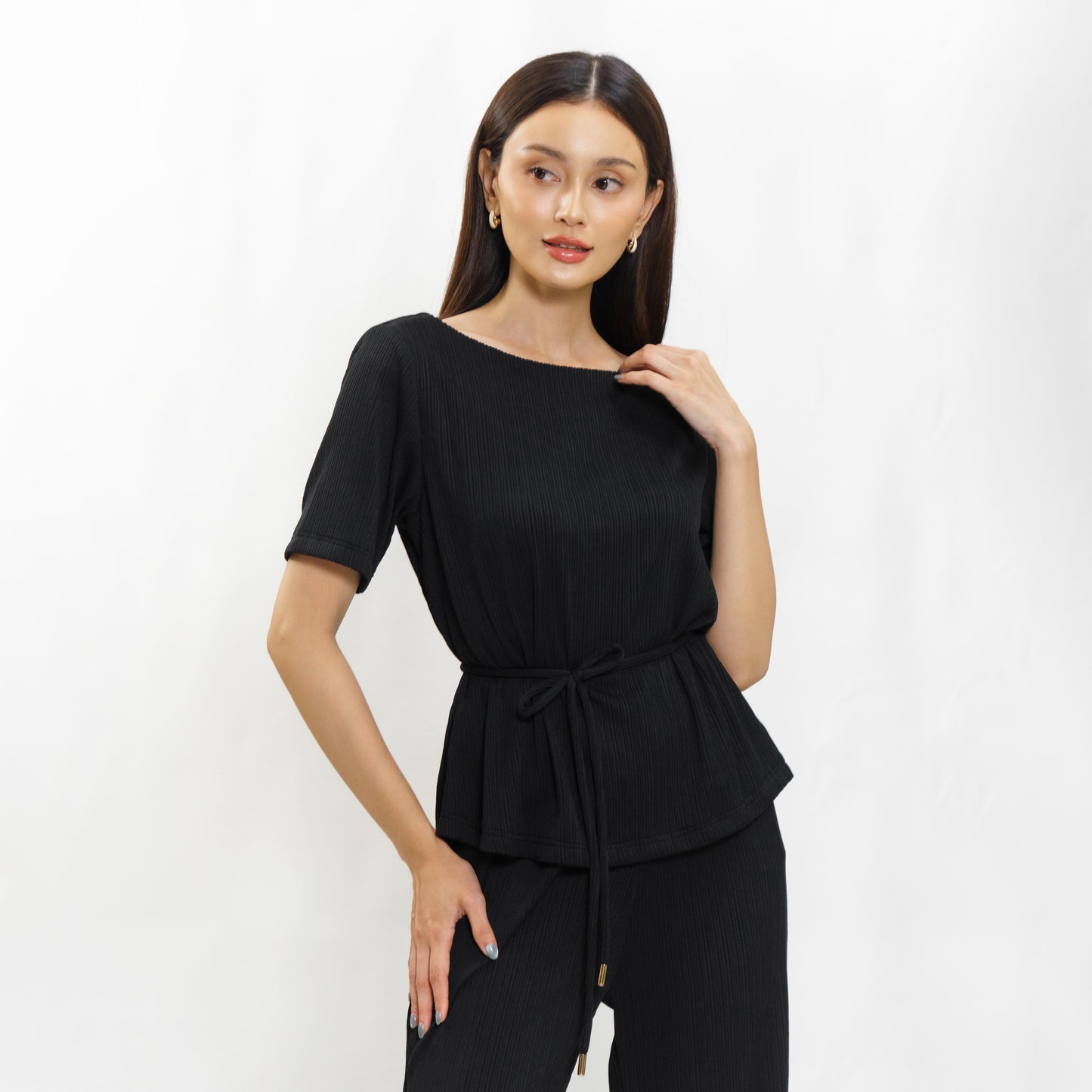 Momelca Belva Top Wanita Pleated Knit Atasan Wanita Casual Chic