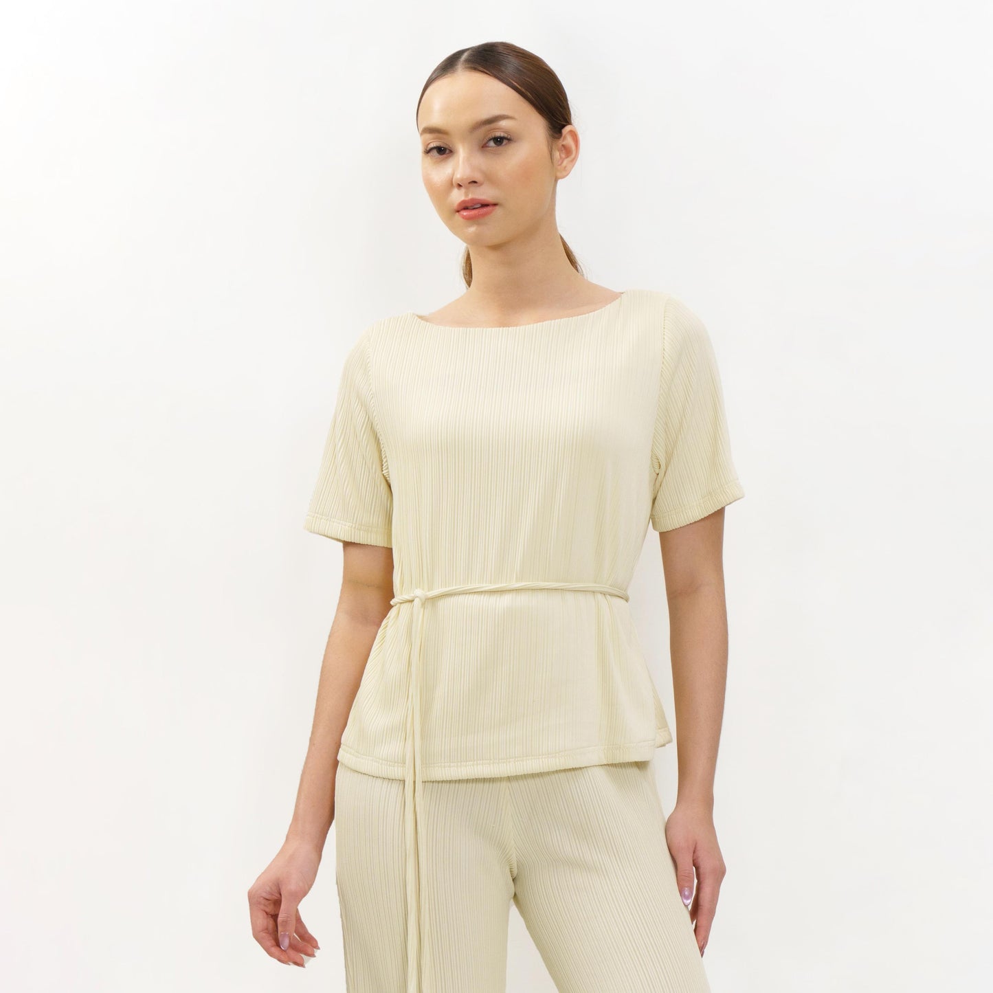 Momelca Belva Top Wanita Pleated Knit Atasan Wanita Casual Chic