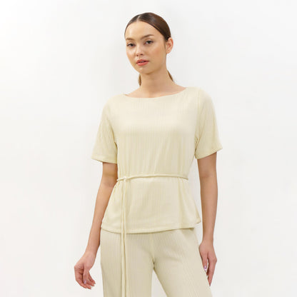 Momelca Belva Top Wanita Pleated Knit Atasan Wanita Casual Chic