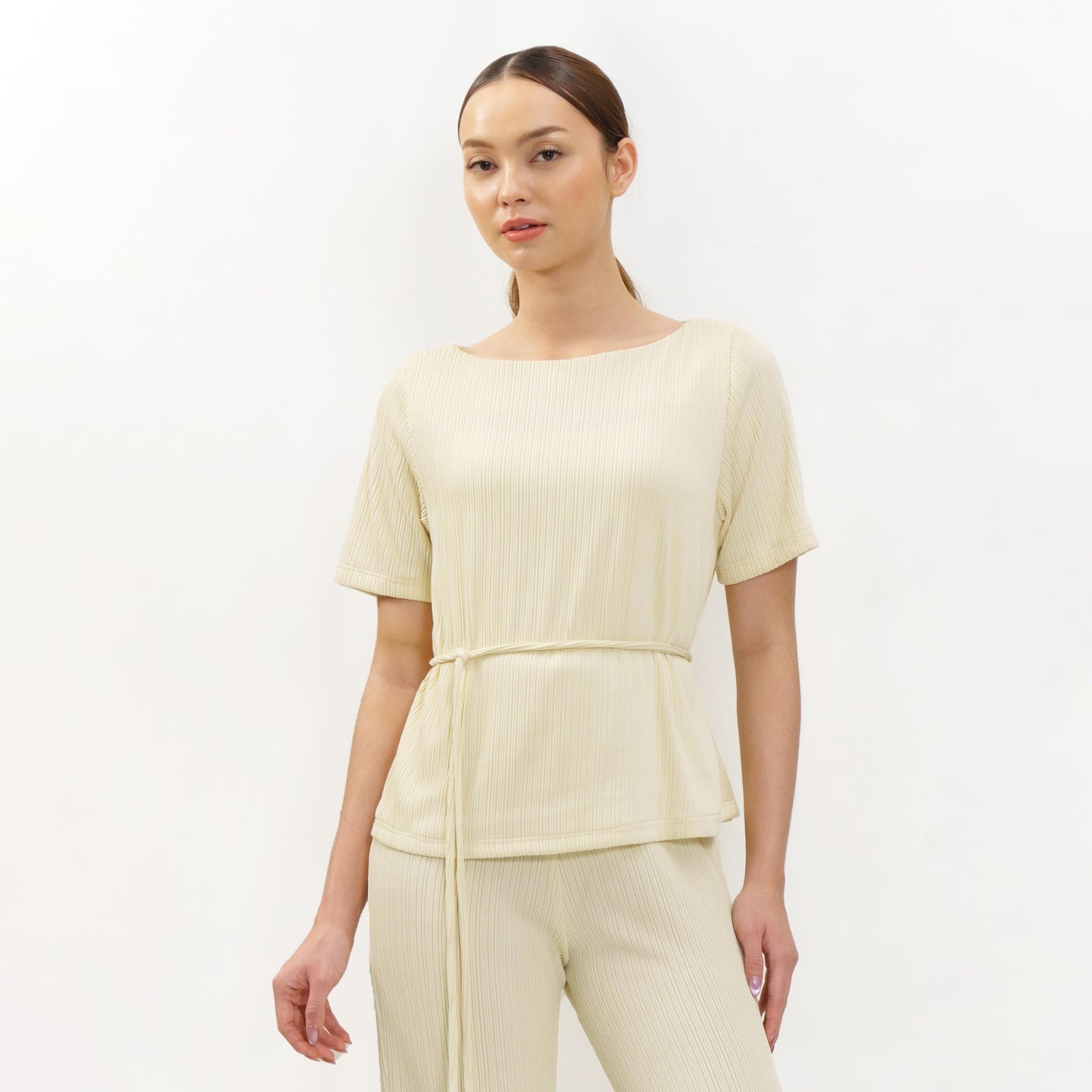 Momelca Belva Top Wanita Pleated Knit Atasan Wanita Casual Chic