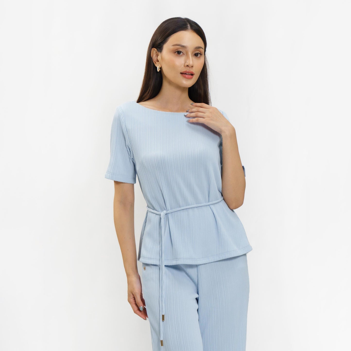 Momelca Belva Top Wanita Pleated Knit Atasan Wanita Casual Chic