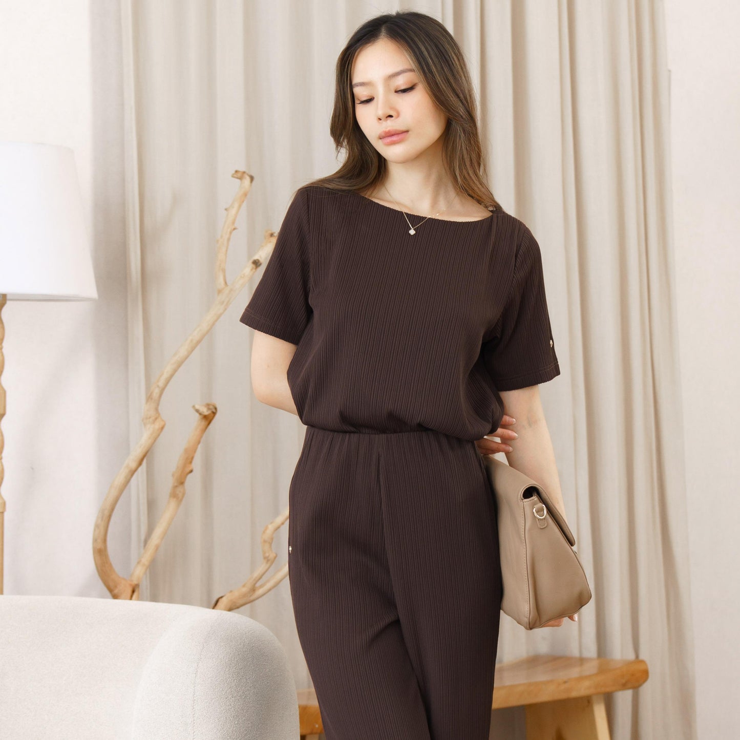 Momelca Belva Top Wanita Pleated Knit Atasan Wanita Casual Chic