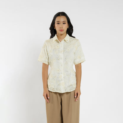 Momelca Bloom Embroidery Top - Atasan Lengan Pendek Wanita