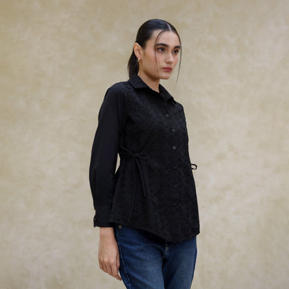 Momelca Ganiya Embroidery Shirt - Blouse Wanita Lengan Panjang