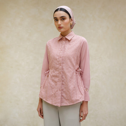 Momelca Ganiya Embroidery Shirt - Blouse Wanita Lengan Panjang
