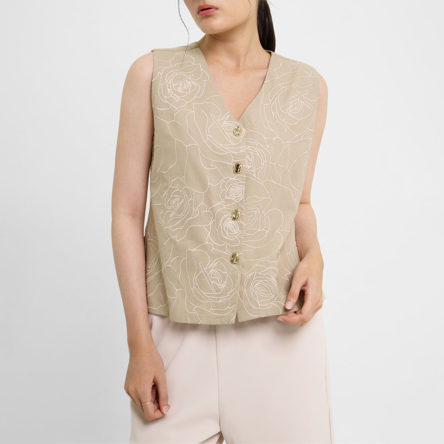 Momelca Chava Vest - Rose V-Neck Vest Wanita