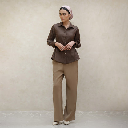 Momelca Faiza Fitted Shirt - Kemeja Wanita Tali Samping Lengan Panjang