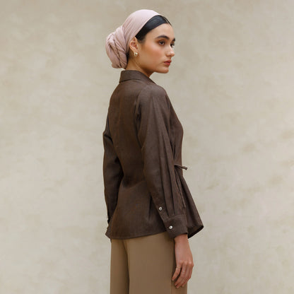 Momelca Faiza Fitted Shirt - Kemeja Wanita Tali Samping Lengan Panjang