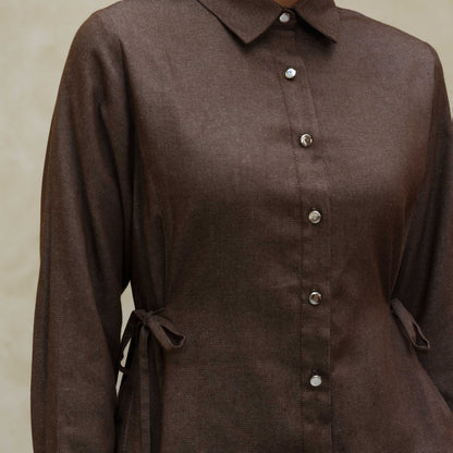 Momelca Faiza Fitted Shirt - Kemeja Wanita Tali Samping Lengan Panjang
