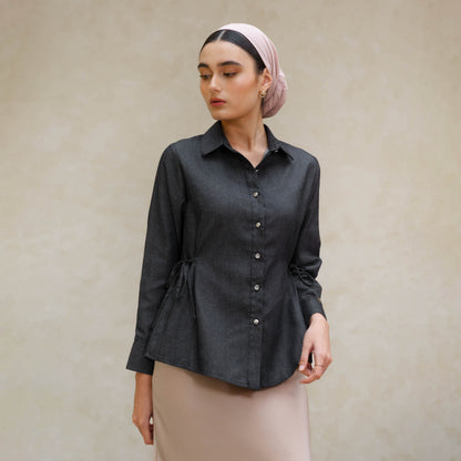 Momelca Faiza Fitted Shirt - Kemeja Wanita Tali Samping Lengan Panjang