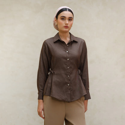 Momelca Faiza Fitted Shirt - Kemeja Wanita Tali Samping Lengan Panjang