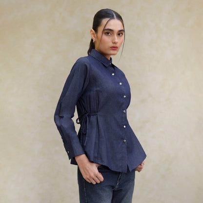 Momelca Faiza Fitted Shirt - Kemeja Wanita Tali Samping Lengan Panjang