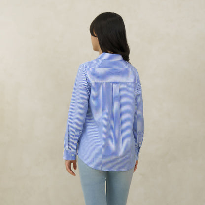 Momelca Calla Flower Blue Shirt Blouse Wanita Casual & Chic