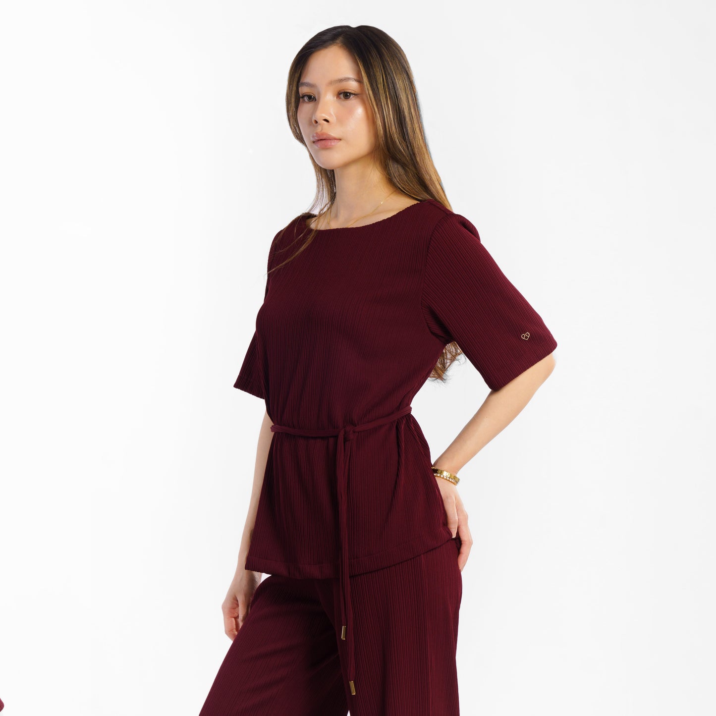 Momelca Belva Top Wanita Pleated Knit Atasan Wanita Casual Chic