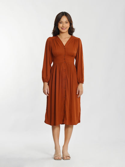 Momelca - Jollie Long Sleeve Midi Twill Dress Wanita