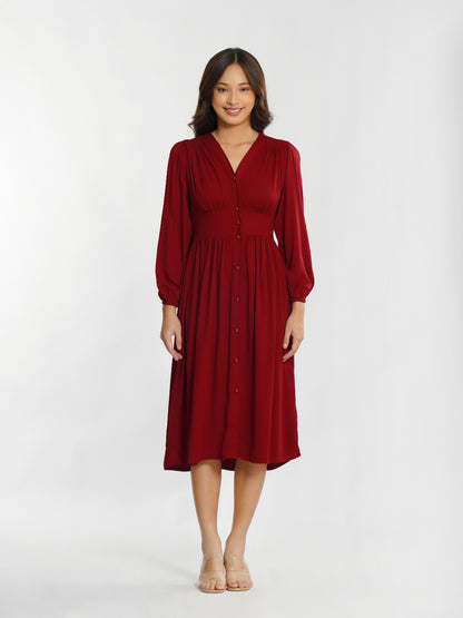 Momelca - Jollie Long Sleeve Midi Twill Dress Wanita