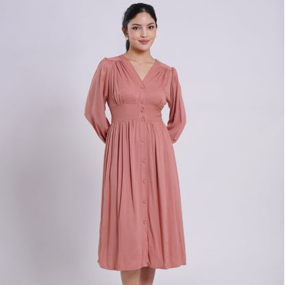 Momelca - Jollie Long Sleeve Midi Twill Dress Wanita