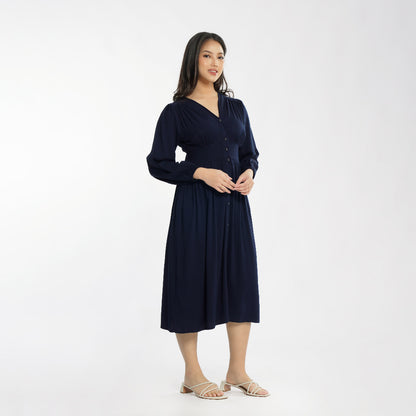 Momelca - Jollie Long Sleeve Midi Twill Dress Wanita