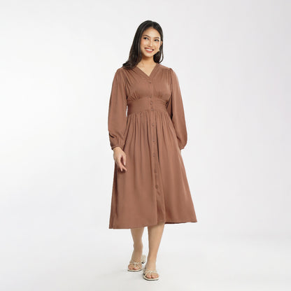 Momelca - Jollie Long Sleeve Midi Twill Dress Wanita