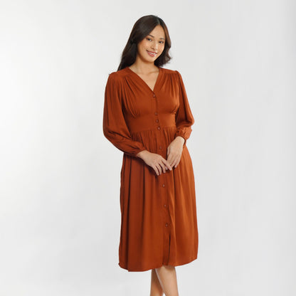 Momelca - Jollie Long Sleeve Midi Twill Dress Wanita
