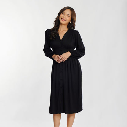 Momelca - Jollie Long Sleeve Midi Twill Dress Wanita